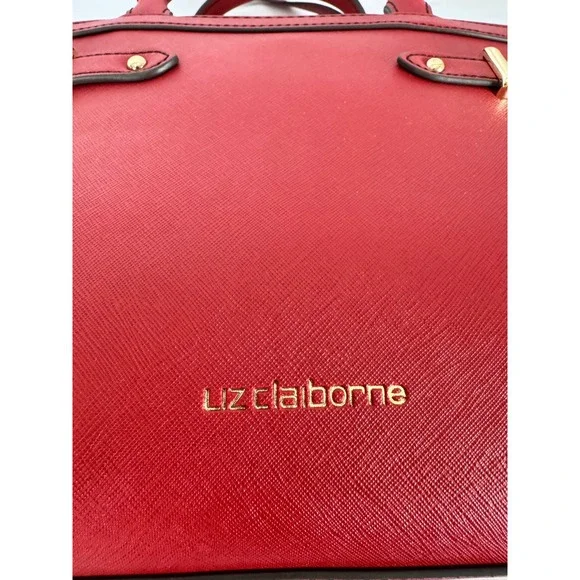 Liz Claiborne Satchel Purse Top Handle Crossbody Red Gold Hardware - Picture 3 of 11